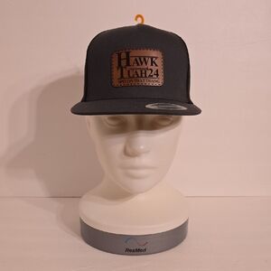 The Classics Hawk Tuah '24 - Black Flat-Brim Hat with Brown Leather Patch - OS